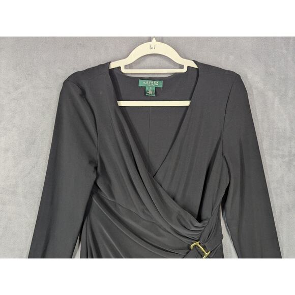 Ralph Lauren Dress Black Size 12 Faux Wrap - Picture 2 of 10